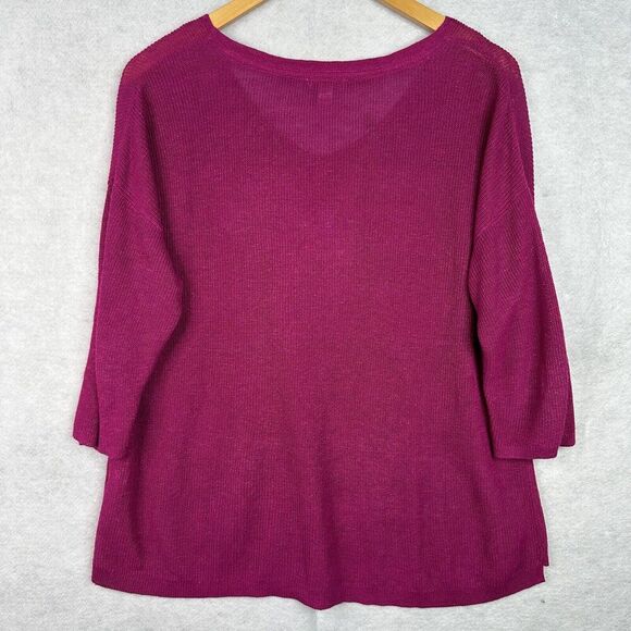 J.Jill Sweater Women MP Pink Linen Blend V-Neck 1/2 Sleeve Pocket Lightweight - Picture 4 of 11